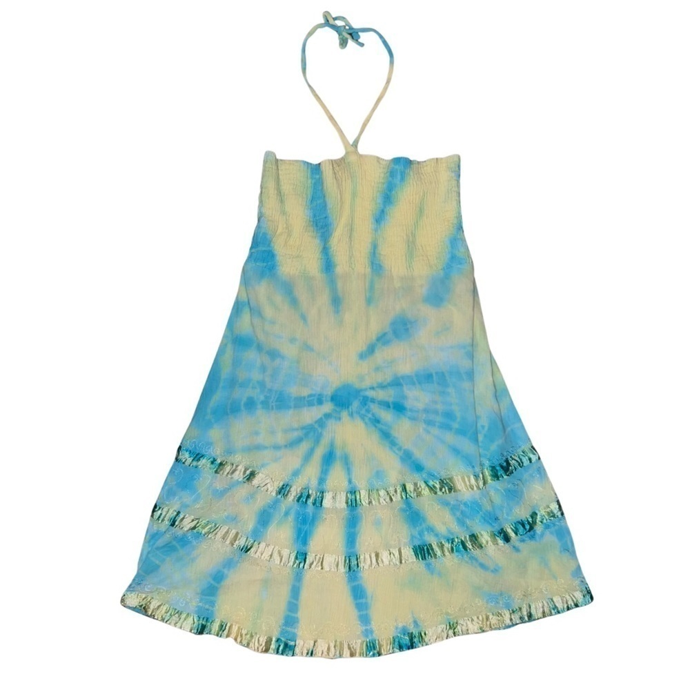 India Boutique Tie Dye Blue and Yellow Swim Cover Up One Size